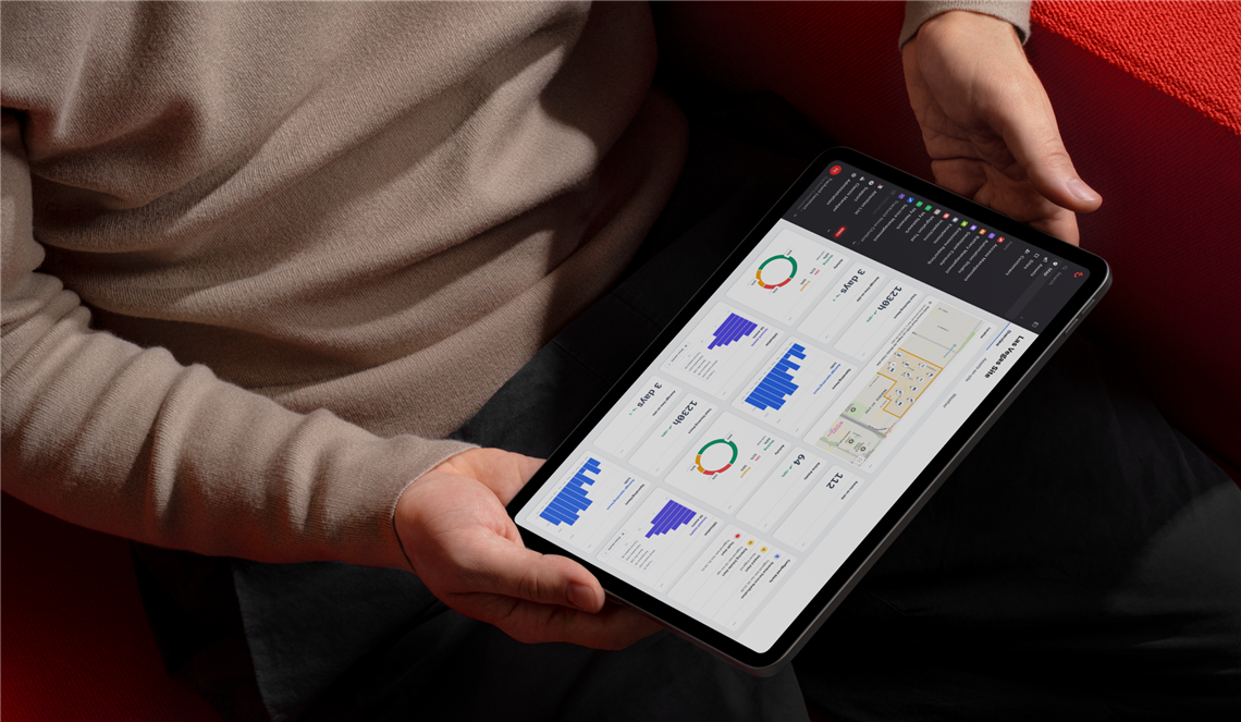 Image of Trackunit's fleet management software being used with a tablet computer. (Image: Trackunit)