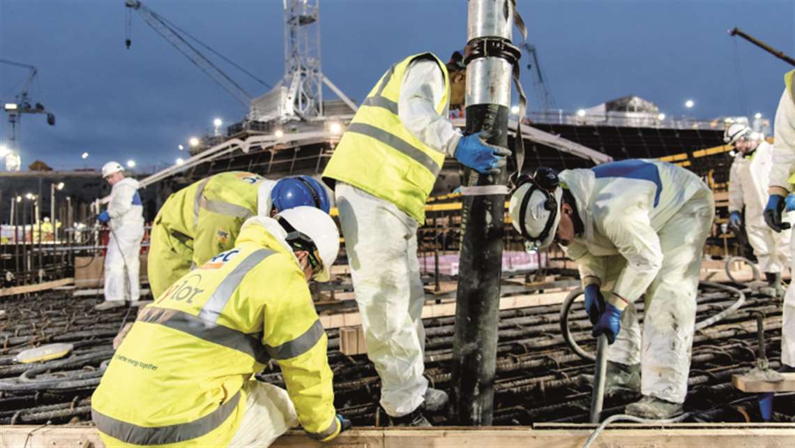 EDF Energy workers undertake a major concrete pour at the UK's Hinkley Point C