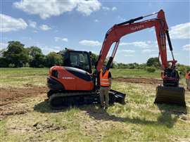 The KX085-5 mini excavator from Kubota.