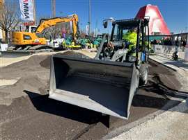 A roadworks exhibition outside the Ammann pyramid 