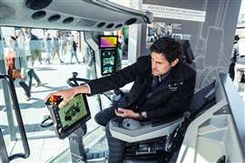Wirtgen’s Benjamin Grüber demonstrates Mix Assist, the automation function available on the company’s new WR series recyclers/stabilizers