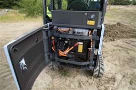 Photo showing the battery pack on Hyundai's new HX19e electric mini excavator. (Photo: Hyundai)