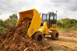 Photo showing a 9 tonne capacity Thwaites front tip site dumper. (Image: Thwaites)