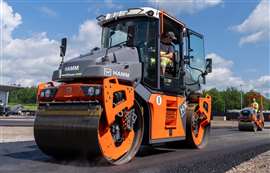 Photo showing the battery electric HX 70e VV-S tandem roller launched by Hamm. (Photo: Hamm)