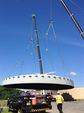 LGH sheave blocks being used to reduce the force required to lift a digester tank for a biogas plant