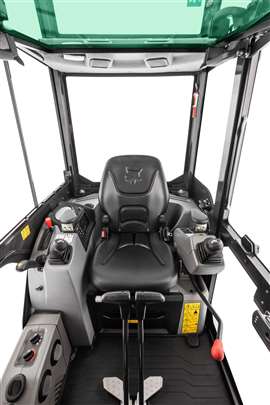 The cab of a Bobcat E16 mini excavator