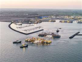 The first of 89 Fehmarnbelt tunnel elements started being transported out to sea on 4 May 2026 (Image: Sund & Bælt) 