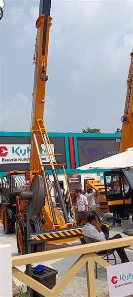 The new 16 tonne capacity pick and carry crane on the Escorts Kubota booth at the Bauma ConExpo India trade show near Delhi, India, September 2026