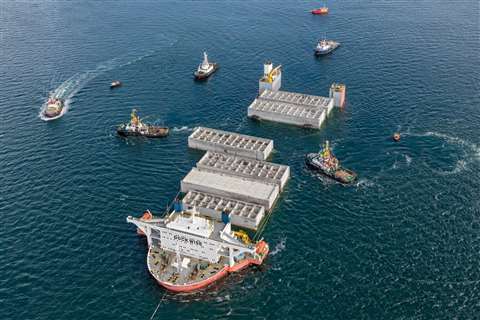 In transit: the giant caissons bound for Aberdeen Harbour in Scotland