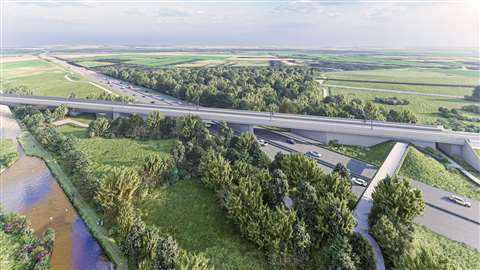 Architect's impression of Marston Box rail bridge over the M42