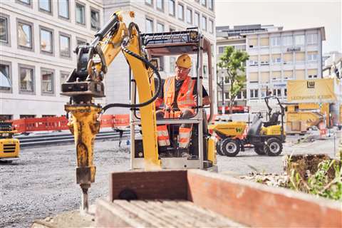The EZ17e Zero Tail excavator from Wacker Neuson at work in Stuttgart, Germany