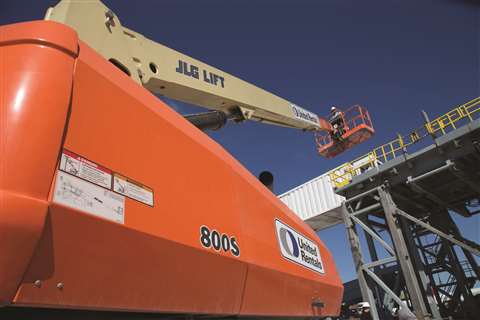 A JLG boom lift in United Rentals' equipment fleet