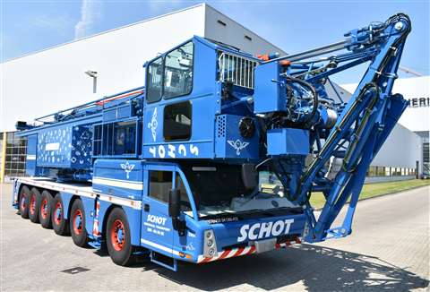 blue Spierings crane in blue Schot livery