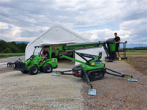 The Grolos team at its headquarters in Slovakia with a new Leguan spider lift