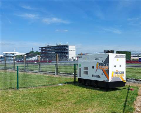 One of Progen's new JCB G116QS generators onsite at Silverston, ahead of the F1 Grand Prix event.