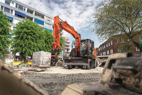 The ZX135W-7 wheeled excavator.