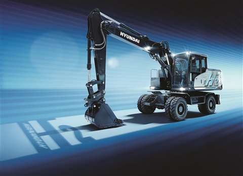 Hyundai’s HW155 hydrogen-fuel-cell-powered wheeled excavator concept