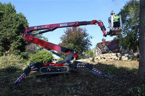 Anglia Access Platforms' new Hinowa Lightlift 33.17 spider lift in action on tree management project.