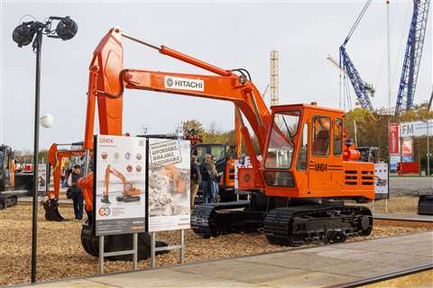 The refurbished Hitachi UH04 excavator from 1976 on show at Bauma 2022. (Photo: Hitachi)