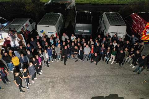 The Plant and Plant Hire Alliance team and volunteers at the warehouse near to Kosice Airport in Slovakia.