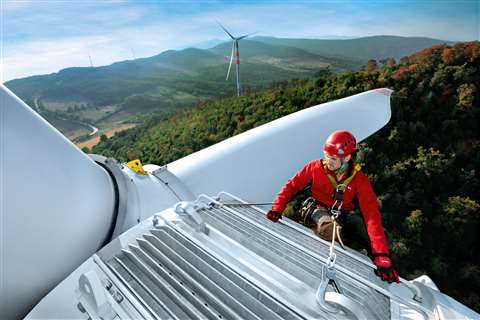 Worker on a wind turbine