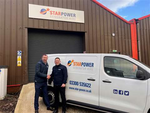 Star Power's Head of Power Paul Ridley, left, and Matt Paul mark the launch of the new Star Power Generator Hire brand at the company's Bristol depot.