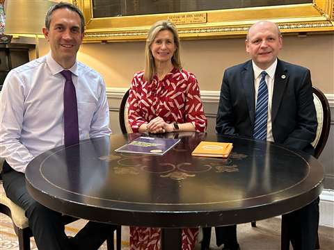 Left to right: Neil Bravery, Chair of the Main Board at Hire Association Europe, Suzannah Nichol MBE, Chief Executive at Build UK, Paul Gaze, CEO at Hire Association Europe.
