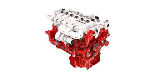 A red 15l Cummins fuel-agnostic engine cut-out image