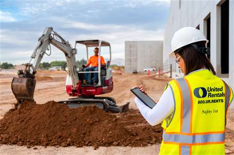 United Rentals rental equipment being monitored via a tablet