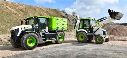 JCB's hydrogen refueller refuels a hydrogen-powered backhoe loader