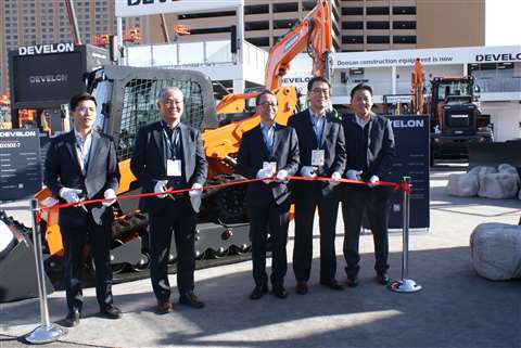 Develon and Hyundai Doosan Infracore executives at ConExpo 2023