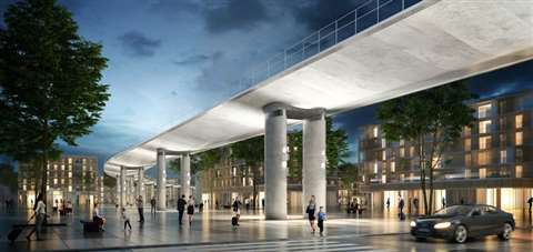 A concept artwork of the new line 18 viaduct in Paris