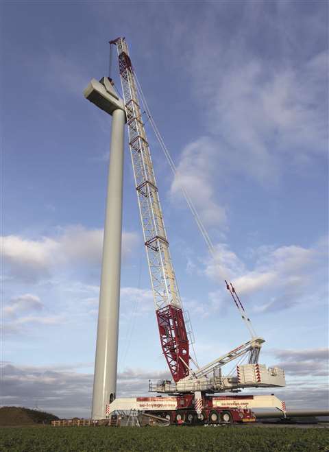 A Liebherr LG 1750 from the SE Levage fleet in France erecting a wind turbine