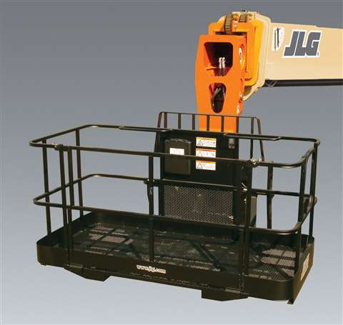 JLG's new system includes a grapple bucket, 8-foot tower and a fork-mounted work platform. Also avai